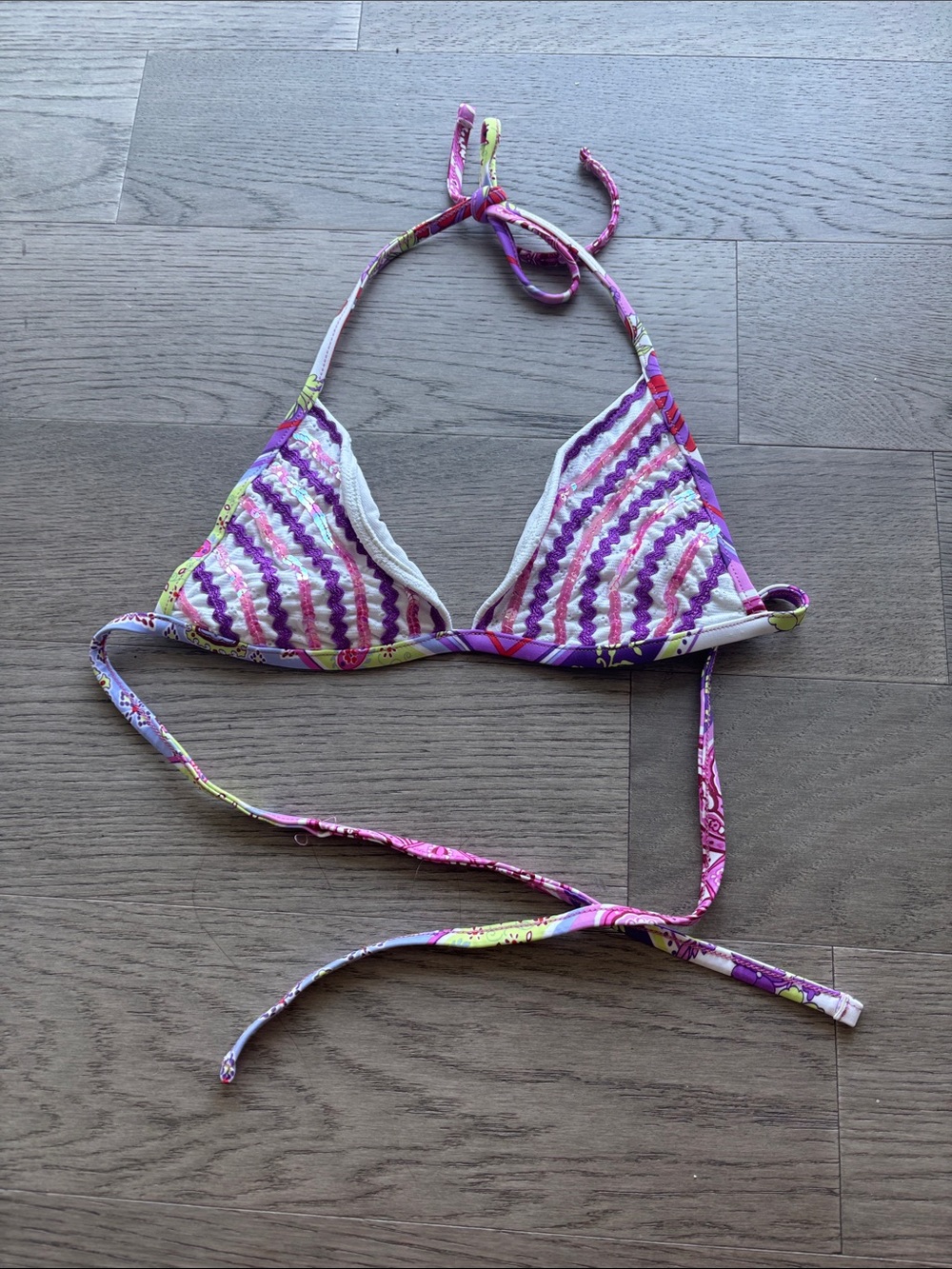 BECCA Multicolor Pink & Purple Striped Triangle Bikini Top